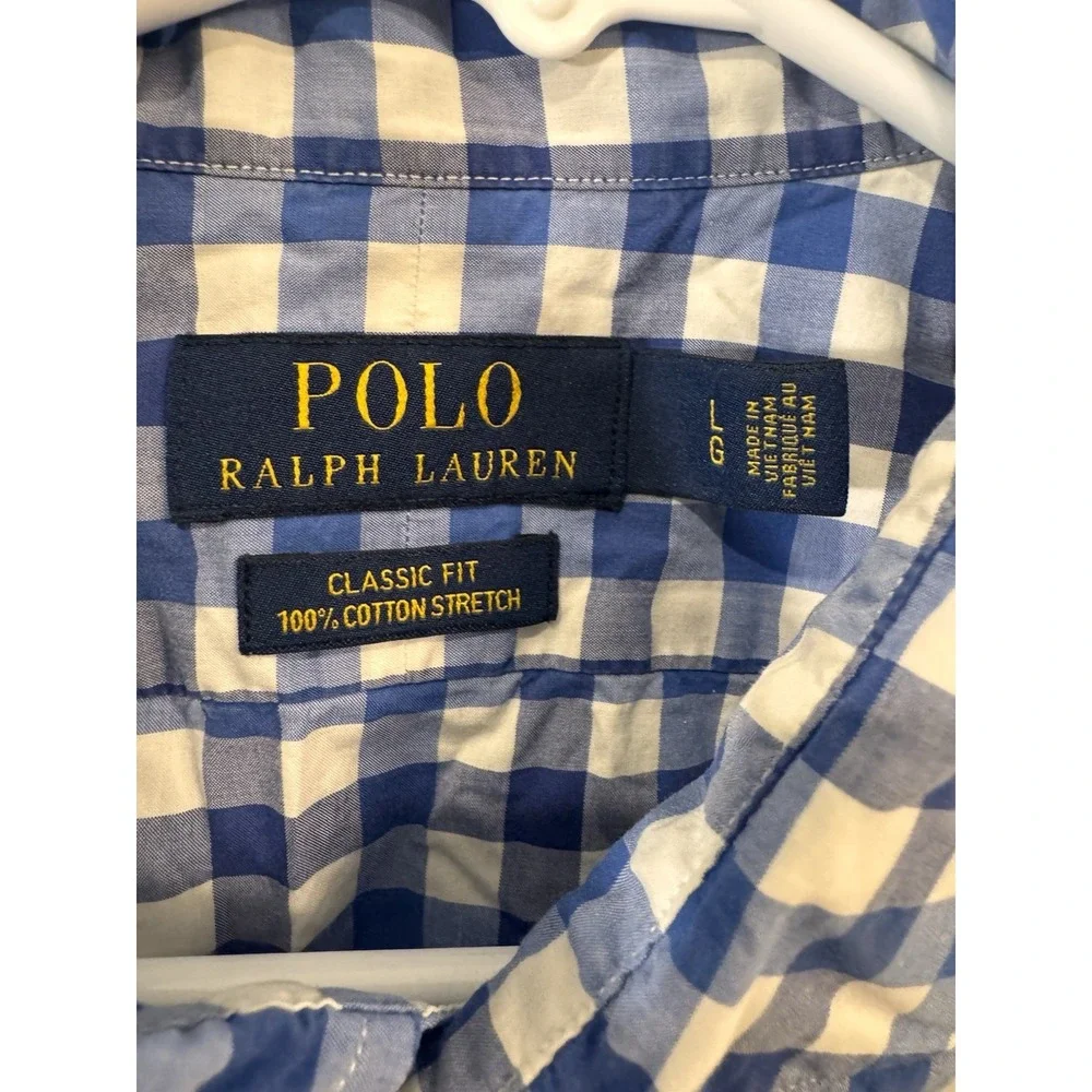 Polo Ralph Lauren‎ Classic Fit Cotton Stretch Mens Large Blue Check